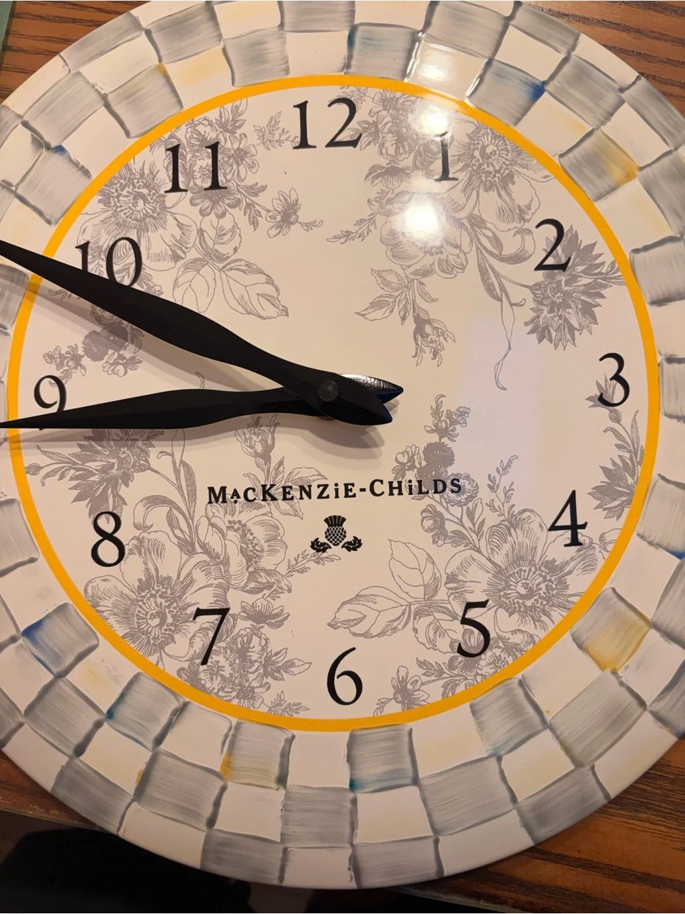 Like new MacKenzie-Childs Sterling Check Wall Clock